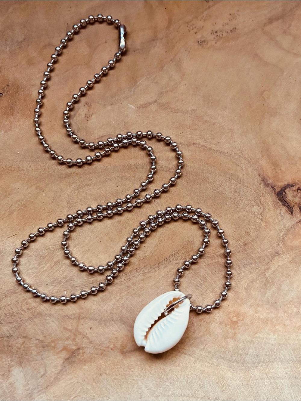 Cowrie Shell Necklace Beach Surfer Boho Coastal Pendant Silver Ballchain Surf - Picture 2 of 9